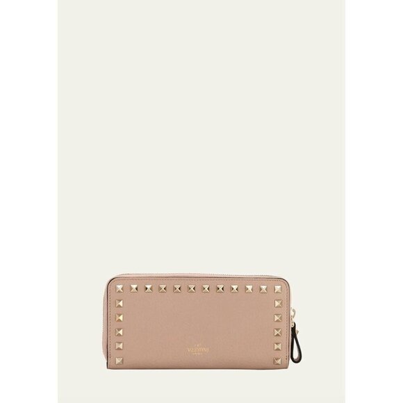 Valentino Garavani Rockstud Zipper Zip Around Wallet Beige - Picture 2 of 11